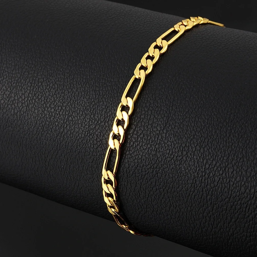 14K Gold Plated Figaro Chain Metal Bracelet